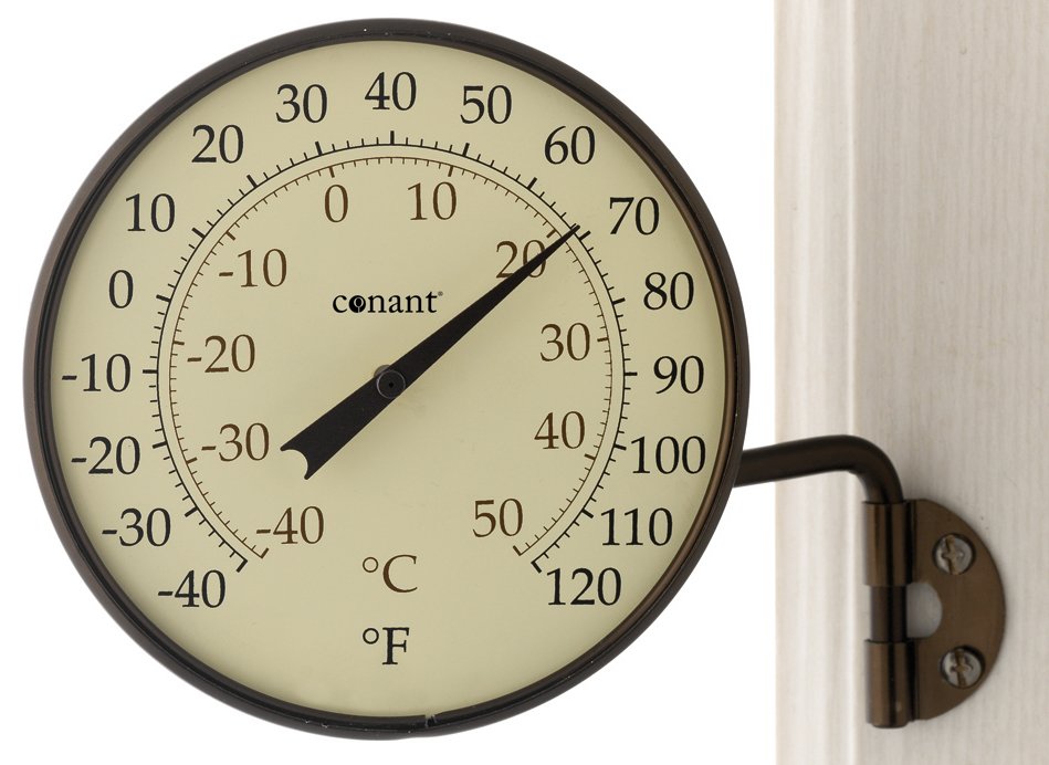 Termometer i aluminium/bronze, °C/°F, udendørs, Ø=10,5 cm